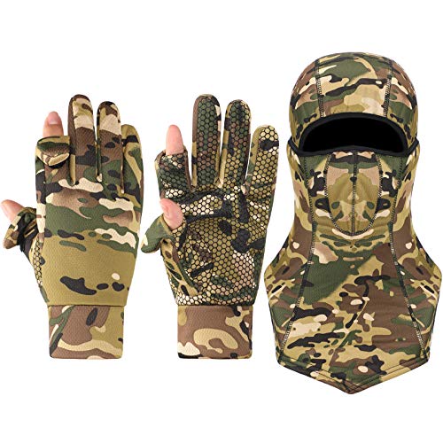 Camo Hunting Gloves for Men Full Face Cover Hunting Mitten Balaclava Anti Slip Full Finger Fingerless Mitten Wind Resistant (Classic Series, M)