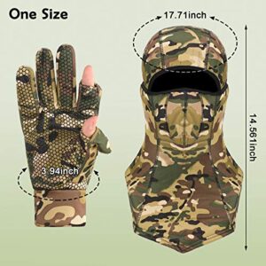 Camo Hunting Gloves for Men Full Face Cover Hunting Mitten Balaclava Anti Slip Full Finger Fingerless Mitten Wind Resistant (Classic Series, M)