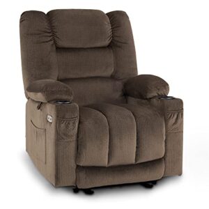 mcombo electric power recliner chair with heat and massage, usb ports, cup holders, reclining chair for living room 6079 (dark brown)