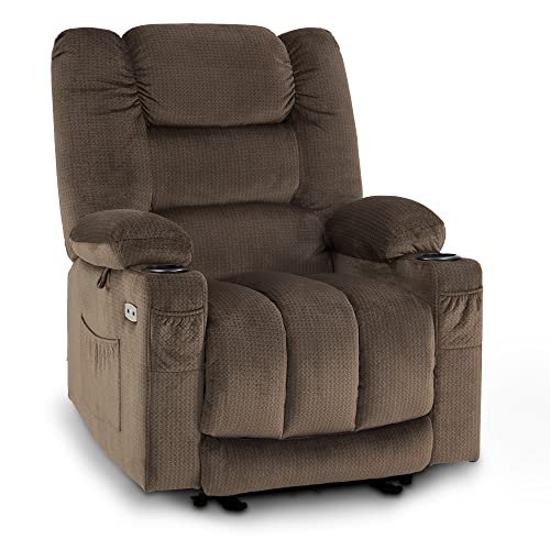 MCombo Electric Power Recliner Chair with Heat and Massage, USB Ports, Cup Holders, Reclining Chair for Living Room 6079 (Dark Brown)