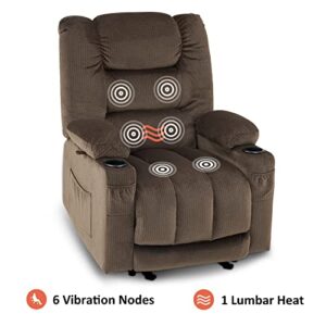 MCombo Electric Power Recliner Chair with Heat and Massage, USB Ports, Cup Holders, Reclining Chair for Living Room 6079 (Dark Brown)