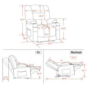 MCombo Electric Power Recliner Chair with Heat and Massage, USB Ports, Cup Holders, Reclining Chair for Living Room 6079 (Dark Brown)