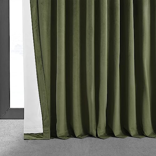 HPD Half Price Drapes Signature Blackout Velvet Curtains 96 Inches Long Extra Wide Heat & Full Light Blocking Blackout Curtain for Bedroom and Living Room (1 Panel), 100W x 96L, Hunter Green