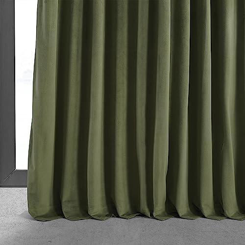 HPD Half Price Drapes Signature Blackout Velvet Curtains 96 Inches Long Extra Wide Heat & Full Light Blocking Blackout Curtain for Bedroom and Living Room (1 Panel), 100W x 96L, Hunter Green