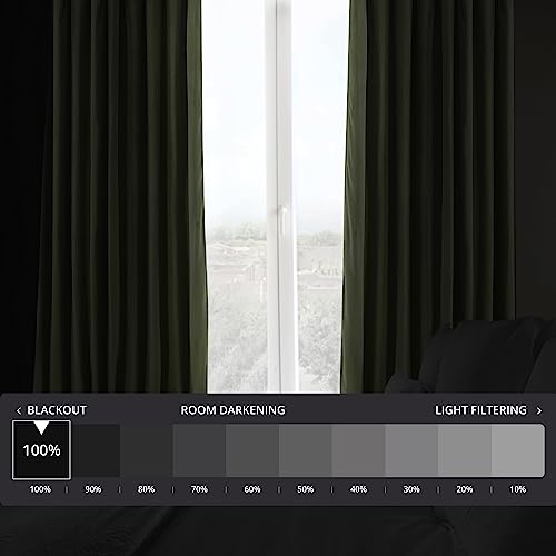 HPD Half Price Drapes Signature Blackout Velvet Curtains 96 Inches Long Extra Wide Heat & Full Light Blocking Blackout Curtain for Bedroom and Living Room (1 Panel), 100W x 96L, Hunter Green