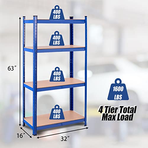 ERGOMASTER Storage Shelves Metal Garage Shelving Unit 4-Shelf Adjustable Heavy Duty Boltless Organizer Rack for Home Warehouse Pantry Office 64" W x 16" D x 63" H（Blue,2Pack）