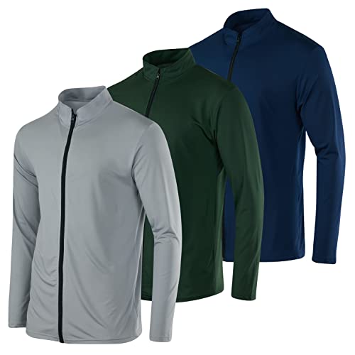 3 Pack: Men’s Quick Dry Fit Long Sleeve Full Zip Up Workout Running Jacket Fitness Sports Casual Outdoor Hiking Performance Active Athletic Wicking Track Hybrid Golf Windbreaker Sweatshirt Set 3, L