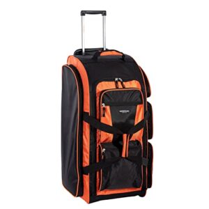 travelers club xpedition 30 inch multi-pocket upright rolling duffel bag, bright orange, 30" suitcase