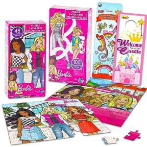 barbie premier puzzle activity set - bundle with 2 barbie jigsaw puzzles (48pc, 100pc), stickers, more | barbie party supplies for girls, kids