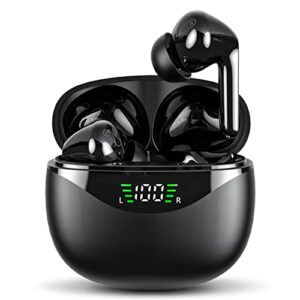 feans a6 wireless earbuds 60h playtime in-ear bluetooth 5.3 headphones with led power display ipx5 waterproof earphones immersive stereo sound deep bass earbuds for iphone android, sports (black)