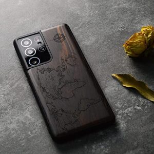 Carveit Wood Case for Galaxy S21 Ultra Case [Natural Wood & Black Soft TPU] Shockproof Protective Cover Unique & Classy Wooden Case Compatible with Samsung S21 Ultra 5G (Compass Maps-Blackwood)