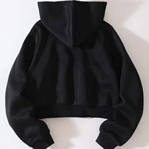 LOFAAC Women Fleece Full Zip Up Cropped Hoodie Sweatshirt 90s Long Sleeve Drawstring Hooded Crop Jacket Top(L,US,Women,Black)