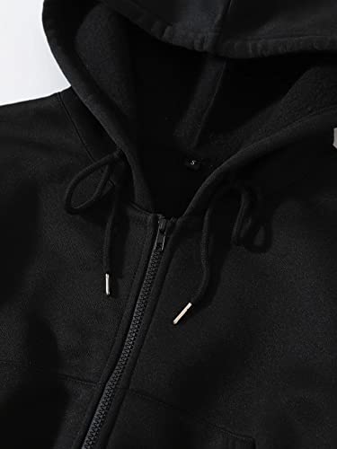 LOFAAC Women Fleece Full Zip Up Cropped Hoodie Sweatshirt 90s Long Sleeve Drawstring Hooded Crop Jacket Top(L,US,Women,Black)