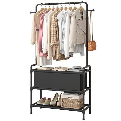 Calmootey Clothing Rack with Storage Bag,Non-woven Shelves for Shoes,Multi-Functional Garment Rack for Bedroom,Hallway,Black