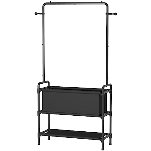 Calmootey Clothing Rack with Storage Bag,Non-woven Shelves for Shoes,Multi-Functional Garment Rack for Bedroom,Hallway,Black