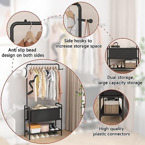 Calmootey Clothing Rack with Storage Bag,Non-woven Shelves for Shoes,Multi-Functional Garment Rack for Bedroom,Hallway,Black