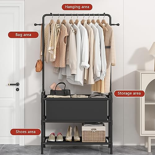 Calmootey Clothing Rack with Storage Bag,Non-woven Shelves for Shoes,Multi-Functional Garment Rack for Bedroom,Hallway,Black