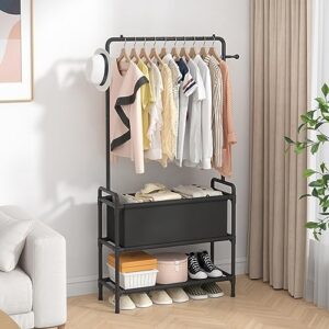 Calmootey Clothing Rack with Storage Bag,Non-woven Shelves for Shoes,Multi-Functional Garment Rack for Bedroom,Hallway,Black