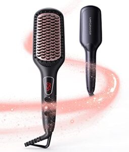 megawise pro ceramic ionic hair straightener brush for home salon, straightening hair brush with 20s heating tech, auto-off, anti-scald with universal dual voltage,rotatable power cord, black
