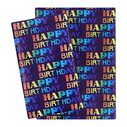 Happy Birthday Wrapping Paper for Men Women Gift Wrap,6 Folded Sheets Gradient Color Girls Boys Kids Adult Dark Purple Gift Wrapping Paper for Birthday Party Gift Wrap Supplies,28 * 20 Inch