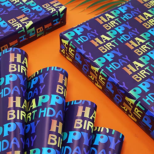 Happy Birthday Wrapping Paper for Men Women Gift Wrap,6 Folded Sheets Gradient Color Girls Boys Kids Adult Dark Purple Gift Wrapping Paper for Birthday Party Gift Wrap Supplies,28 * 20 Inch