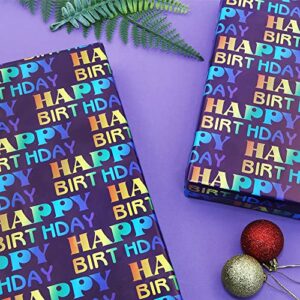 Happy Birthday Wrapping Paper for Men Women Gift Wrap,6 Folded Sheets Gradient Color Girls Boys Kids Adult Dark Purple Gift Wrapping Paper for Birthday Party Gift Wrap Supplies,28 * 20 Inch