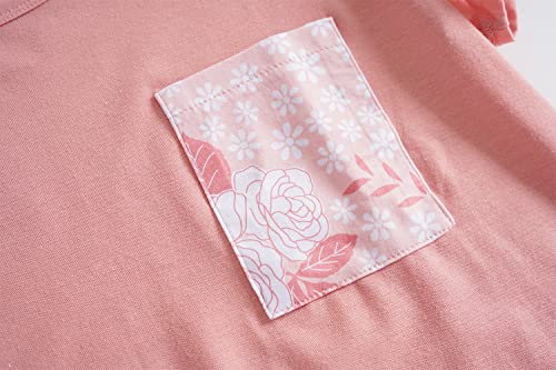 HONG HUI Women's Pajama Short Sleeve Sets Top with Capri Flower Pattern Pants Soft and Casual Sleepwear with Pocket,XXXL Pink