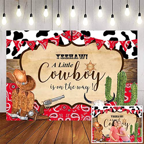 Avezano Little Cowboy Baby Shower Backdrop for Boy Yee Haw Western Cowboy Baby Shower Background Wild West Baby Shower Party Banner Decorations(7x5ft)