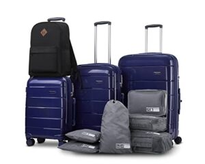 imiomo luggage hardside suitcase sets,3 piece travel luggage sets with spinner wheels,lightweight pp luggae sets clearance with tsa lock (blue)