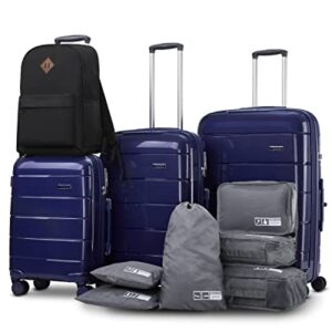 imiomo Luggage Hardside Suitcase Sets,3 Piece Travel Luggage Sets with Spinner Wheels,Lightweight PP Luggae Sets Clearance with TSA Lock (Blue)