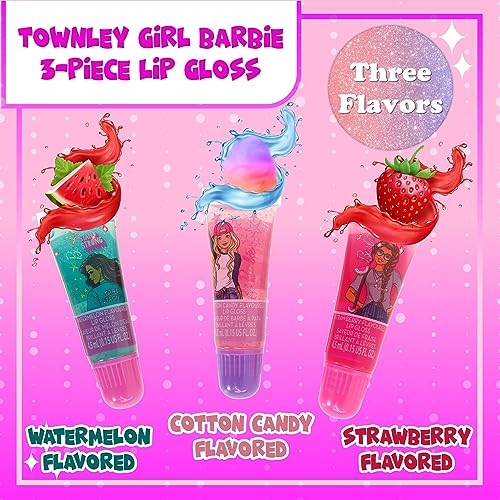 Townley Girl Barbie Coin Purse and Plant-Based Lip Gloss Set, Cute Pouch Wallet Small Money Bag Toy, Ages 3 and Up,