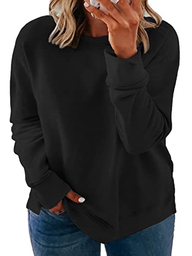 ROSRISS Plus-Size Tops for Women 4XL Long Sleeve Crewneck Shirts Trendy Sweatshirts 26W C-black