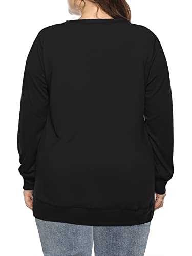 ROSRISS Plus-Size Tops for Women 4XL Long Sleeve Crewneck Shirts Trendy Sweatshirts 26W C-black