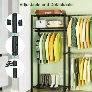 Ulif E1 Heavy Duty Closet Garment Rack, 6 Tiers Adjustable Metal Freestanding Expandable Clothing Storage with 4 Hanger Rods, Easy to Assemble Wardrobe, 70.8” H x (70.8” - 86.6”) L x 14” D, Black