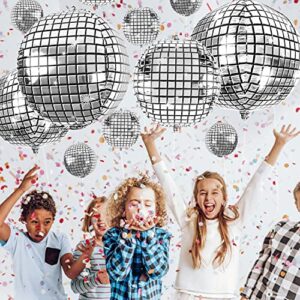 WXJ13 20 Pack Big Disco Ball Balloons for 3 Different Sizes, 32” 22” 10‘’ 4D Large Disco Balloons Round Metallic Silver Disco Mylar Foil Balloons for 70s 80s Disco Party Decorations