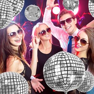 WXJ13 20 Pack Big Disco Ball Balloons for 3 Different Sizes, 32” 22” 10‘’ 4D Large Disco Balloons Round Metallic Silver Disco Mylar Foil Balloons for 70s 80s Disco Party Decorations