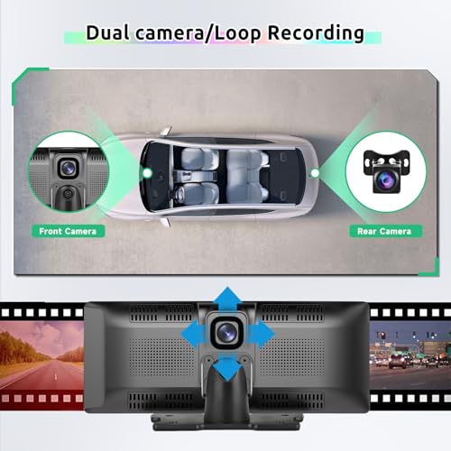 Podofo Portable Car Stereo Wireless Carplay/Android Auto with Dash Cam, 9.3" HD IPS Touch Screen Car Play Radio Audio Receiver, 1080P Backup Camera, Navigation/Bluetooth/FM Transmitter/AUX/TF Card