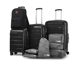 imiomo luggage hardside suitcase sets,3 piece travel luggage sets with spinner wheels,lightweight pp luggae sets clearance with tsa lock (black)