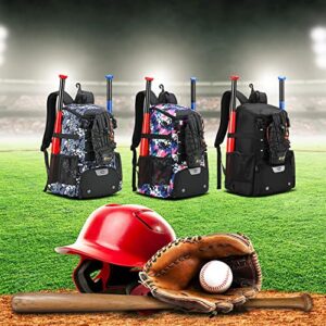 AI EN JIU Softball Equipment Bag for Youth Girls Adult, Lightweight Baseball Backpack with Shoe Compartment, Fence Hook for TBall Bat, Helmet(PinkCamouflage)