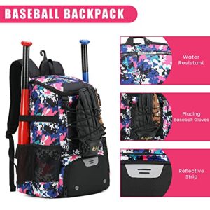 AI EN JIU Softball Equipment Bag for Youth Girls Adult, Lightweight Baseball Backpack with Shoe Compartment, Fence Hook for TBall Bat, Helmet(PinkCamouflage)
