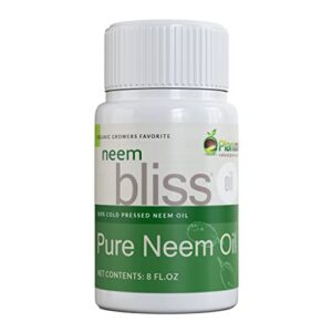 neem bliss - pure neem oil for plants - organic neem oil spray for plants, 100% cold pressed neem oil - omri listed pure neem oil - all-natural neem oil concentrate leaf polish for plants (8 fl oz)