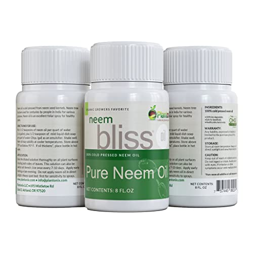 Neem Bliss - Pure Neem Oil for Plants - Organic Neem Oil Spray for Plants, 100% Cold Pressed Neem Oil - OMRI Listed Pure Neem Oil - All-Natural Neem Oil Concentrate Leaf Polish for Plants (8 Fl Oz)