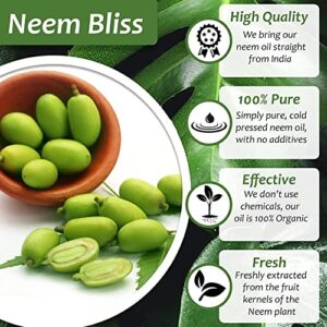 Neem Bliss - Pure Neem Oil for Plants - Organic Neem Oil Spray for Plants, 100% Cold Pressed Neem Oil - OMRI Listed Pure Neem Oil - All-Natural Neem Oil Concentrate Leaf Polish for Plants (8 Fl Oz)