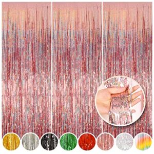 3 pack rose gold fringe curtains 3.28 ft x 6.56 ft rose gold foil backdrop tinsel curtains rose gold metalic door streamer photo booth wedding graduations birthday christmas event party supplie