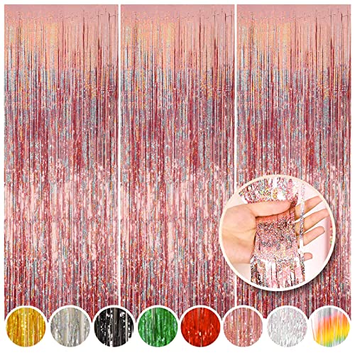 3 Pack Rose Gold Fringe Curtains 3.28 Ft X 6.56 Ft Rose Gold Foil Backdrop Tinsel Curtains Rose Gold Metalic Door Streamer Photo Booth Wedding Graduations Birthday Christmas Event Party Supplie