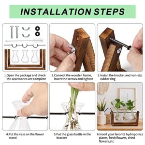 YIBOT Plants Propagation Stations Birthday Gift for Women Plant Terrarium with Wooden Stand for Hydroponics Plants Home Garden Office Decor - 3 Glass Vase