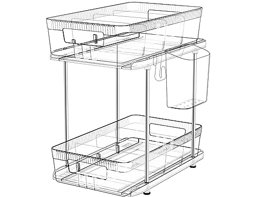 NIHEHAG 2 Tier Clear Under the Sink Organizer-Slide-Out Bathroom Cabinet Organizer With Hook/Cup/Dividers Acrylic Under Bathroom Sink Organizer and Storage for Medicine, Kitchen, Pantry, Cabinet