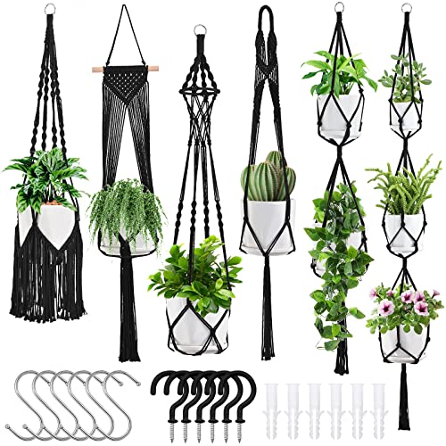 SFENNGPET Macrame Plant Hangers, 6Pack Hanging Planters for Indoor Plants w/ 6 Set Hangers Kit Handmade Macromay Plant Hangers Indoor Flower Pots Holder Stand for Boho Home Décor