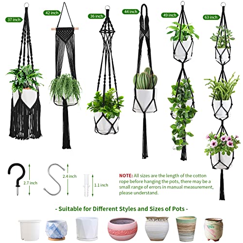 SFENNGPET Macrame Plant Hangers, 6Pack Hanging Planters for Indoor Plants w/ 6 Set Hangers Kit Handmade Macromay Plant Hangers Indoor Flower Pots Holder Stand for Boho Home Décor