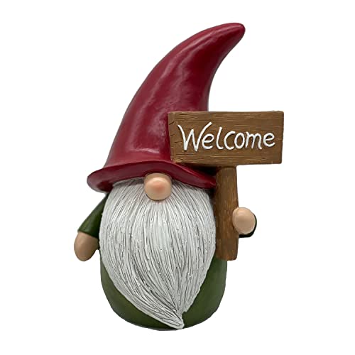 FICITI Garden Gnome Statue with Welcome Sign, Outdoor Lawn Décor Yard Sculpture Home Decorations, 8 Inch Tall